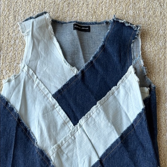 Blue Patchwork Denim Dress - Picture 3 of 7